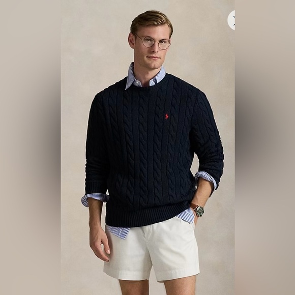 Polo by Ralph Lauren Big & Tall 3XLT Navy Cotton Crewneck Cable-Knit, Red Pony - Picture 2 of 16